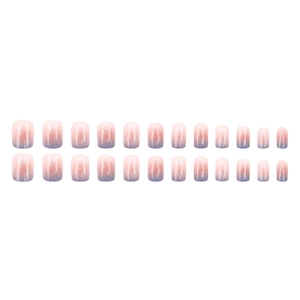 Short square gradient press-on nails in blush pink and blue shades, 24-piece set