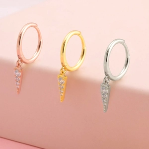 S925 silver needle triangle earrings with pavé crystals in rose gold, gold and silver finishes