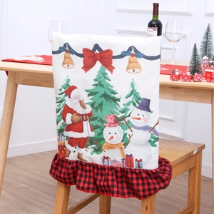 Christmas Dining Chair Covers Buffalo Plaid Ruffle Linen Festive Seat Back Protector Reindeer Gnome Tree Santa Holiday Decor