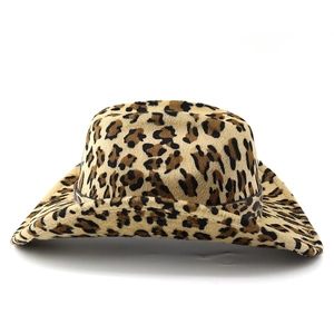 Classic leopard print wide brim western cowboy hat with matching decorative band
