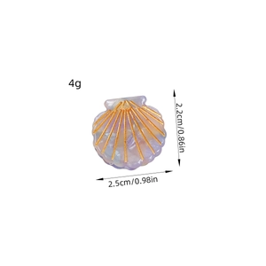Purple shell hair claw clip with gold lines and dimensions 2.5cm by 2.2cm