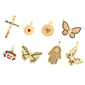 18K gold plated pendants set with colorful zircon including cross and evil eye charms