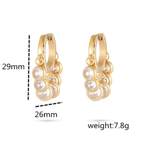 18K gold plated stainless steel hoop earrings with clear zircon drops 29x26mm size