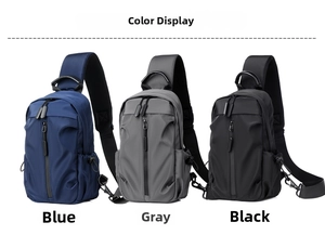 Three colors of waterproof nylon sports chest bags with multiple zipper compartments
