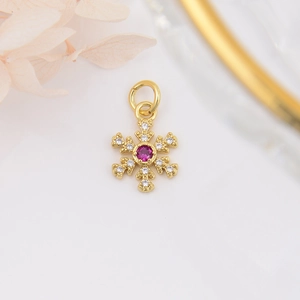 18k gold plated snowflake pendant with purple gemstone and zircon for DIY jewelry
