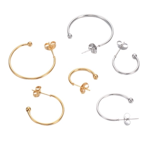 Gold and silver C-shaped stainless steel stud earring posts for DIY jewelry making
