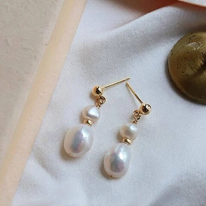 Pendientes De Perlas de Agua Dulce De Agua Dulce Barrocas Vintage Francés Doble Perla de Agua Dulce Irregular Con 925 Plata Earring Post
