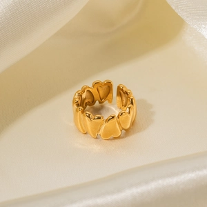 Minimalist 18K gold plated stainless steel open heart ring on soft silk fabric