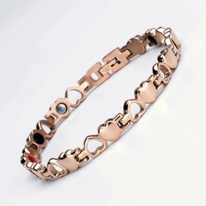 Rose gold magnetic heart link bracelet in stainless steel for women with therapy stones