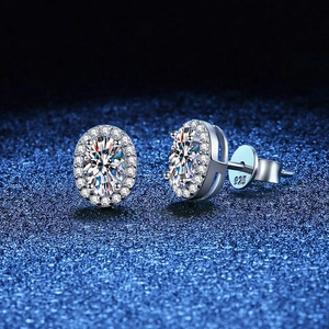 925 Sterling Silver Moissanite Oval Halo Stud Earrings For Women Platinum Plated Geometric Simple Classic Earrings Jewelry Gift