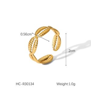 Detailed view of 18K gold plated textured ring with 2cm diameter and 0.56cm width dimensions