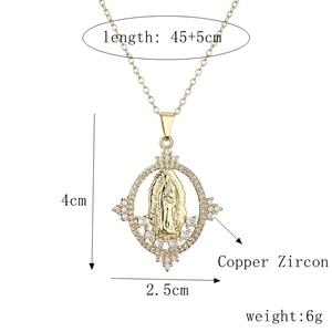 Specifiche dettagliate delle dimensioni per la collana con ciondolo Vergine Maria in oro