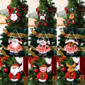 Christmas Tree Hanging Ornaments Plush Fabric Santa Snowman Reindeer Bear Dolls Xmas Party Home Decor Holiday Pendants