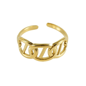 Fashionable golden titanium steel open ring with a hollow geometric chain design for women