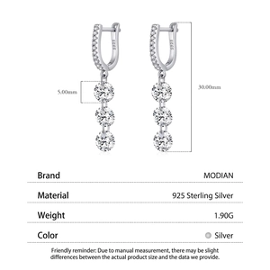 925 Sterling Silver long drop earrings with round cubic zirconia pendants and measurements