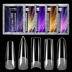 Soft Gel Nail Tips Extra Long Half Matte Clear Full Cover False Nails Extensions Square Stiletto Coffin Shapes