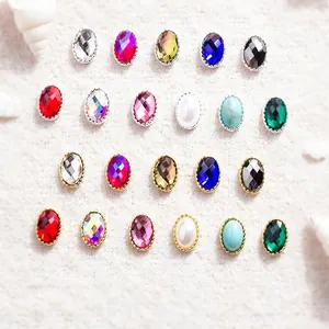 Décorations Nail Art Alliage Ovale Strass Charms Fausse Künstliche Perle Bordure Métallique DIY Manucure Accessoire Style Rétro