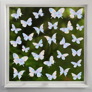 Prism butterfly static glass window stickers with rainbow holographic geometric patterns