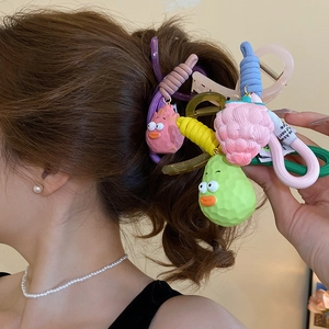 Cute cartoon fruit hair clips and ties set featuring strawberry and avocado designs