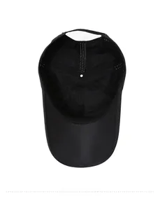 Detail view of black quick-dry baseball cap interior showing seams and breathable vents