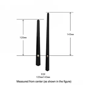 Minimalist matte black metal clock hands kit with 120mm hour and 143mm minute needles