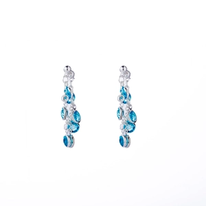 Exquisite silver fringe tassel earrings with sky blue crystal pendants for women