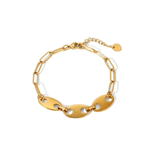 Bracciale in acciaio inossidabile placcato oro 18k con maglia a naso di maiale e chiusura
