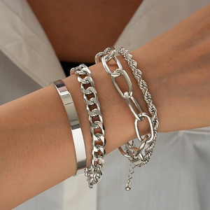 Silver Colored Alloy Bracelet Bangle Geometric Curb Rope Paperclip Chain Minimalist Trendy Jewelry For Women