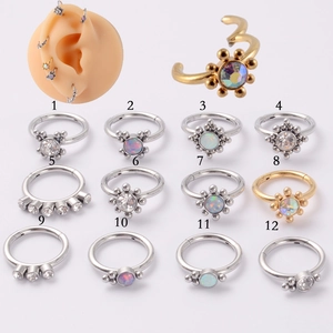 Septum Clicker Nose Ring Stainless Steel Hinged Segment Hoop With Synthetic Opal And Rhinestone Piercing Jewelry