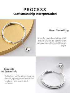 Detailed close-up of polished S925 silver bean chain ring showing fine craft texture