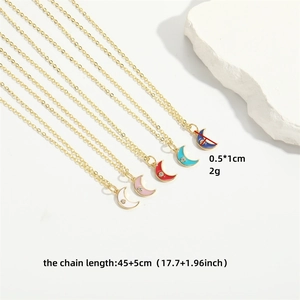 Classic vintage crescent moon pendant necklace set in five colors with crystal inlay