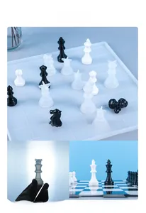 Macro view of 3D chess silicone mold details with transparent resin casting effects