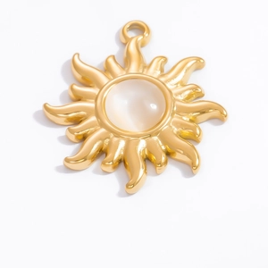 Polished 18k gold stainless steel sun pendant with a white natural stone inlay