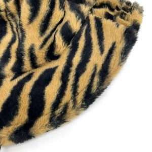 Thick faux rabbit fur bucket hat with tiger stripes pattern for winter warmth
