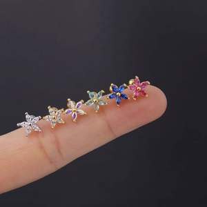 Colorful zircon daisy flower cartilage stud earring with 20G stainless steel ball back