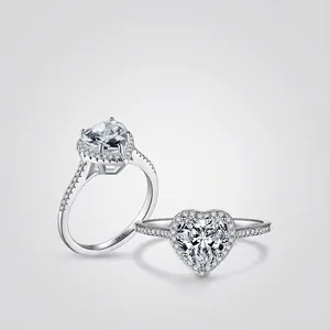 Heart Shaped Zircon Ring 925 Sterling Silver Halo Pave Band Luxury Fashion Jewelry For Women