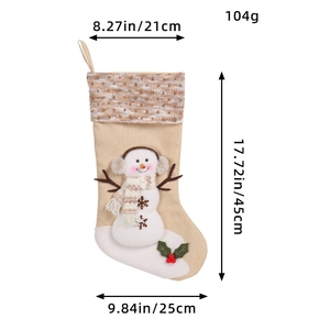 Burlap Christmas stocking with snowman design and dimensions 17.72 inches tall