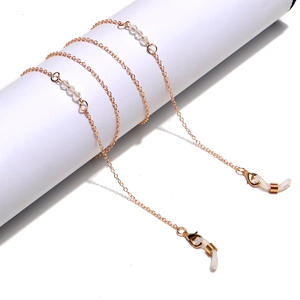 Glasses Chain Anti-Slip Copper Metal Strap With Multifaceted Transparent Crystal Beads And Silicone Loops For Women