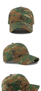 Three-view layout of a digital camouflage cotton baseball cap from different angles