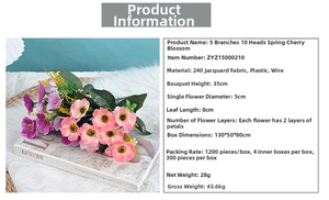 Detail view of artificial cherry blossoms with height 35cm and 5cm flower diameter specifications