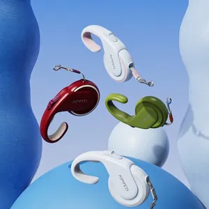 Automatic retractable dog leash with ergonomic handle in four vibrant colors