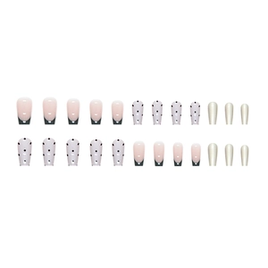Short ballet French press-on nails set with pink, polka dot, and pearl mirror powder finish