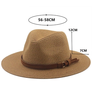 Straw fedora hat size details: 56-58cm circumference, 12cm height, and 7cm brim width