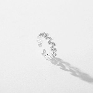 Minimalist S925 sterling silver leaf open ring with sparkling micro-pave zircons