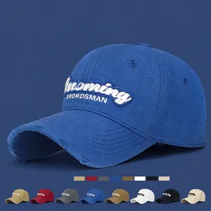 Distressed Cotton Baseball Cap Vintage Washed Torn Dad Hat Embroidered Letters Streetwear Outdoor Casual Sun Protection Unisex