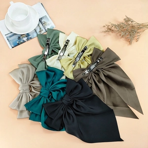 Morandi colors satin silk large bow hair clips set with metal spring clips for women