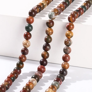 Natural Picasso jasper round stone beads for DIY jewelry making with mixed earth tones