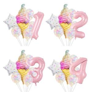 Kit ballons anniversaire crème glacée avec latex macaron et ballons chiffres roses
