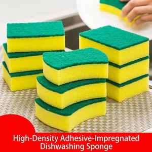 Kitchen Dishwashing Sponge Double Sided Scouring Pad Heavy Duty Cleaning Scrubbing Tool For Pot Pan Bowl Yellow And Green