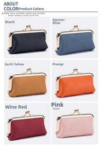 Mini genuine leather coin purses in six colors with vintage metal clasps and litchi texture